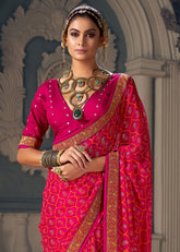 Dark Pink Chiffon Paisley Print Saree-3461
